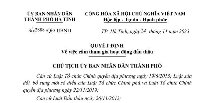 Hà Tĩnh: Hai doanh nghiệp bị cấm thầu 4 năm vì gian dối hồ sơ